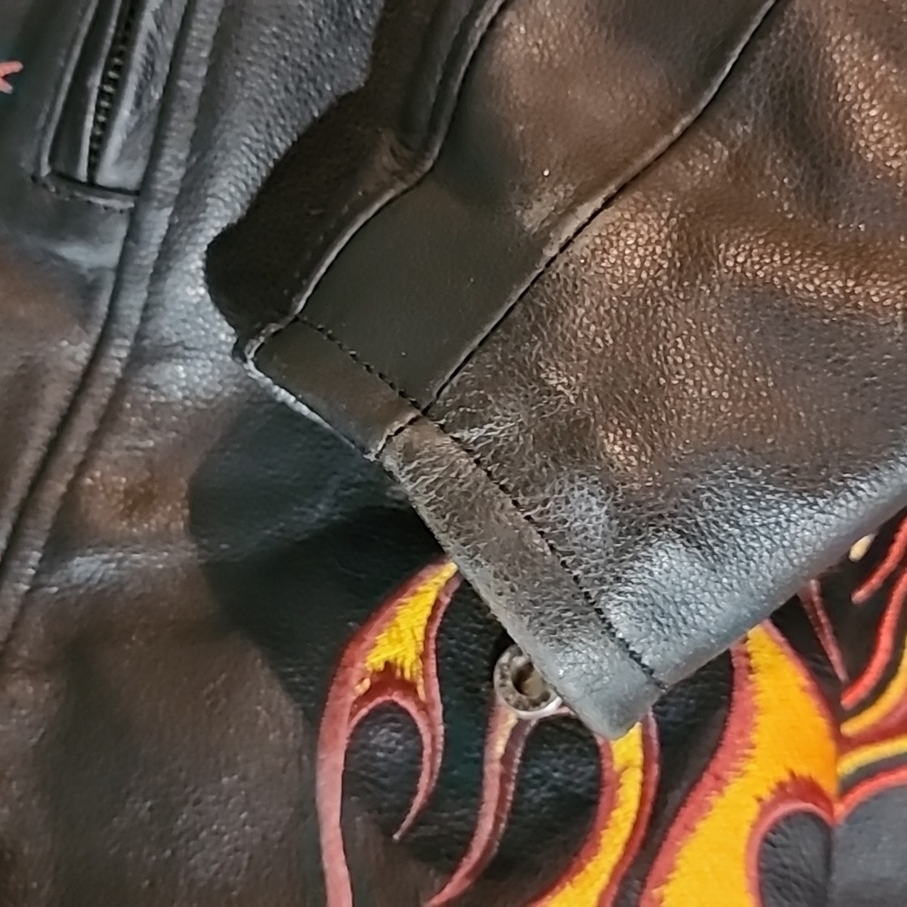 Harley-Davidson Mens FLAME II Leather Jacket RIDE FREE SIZE S Flames Black. - Picture 12 of 16